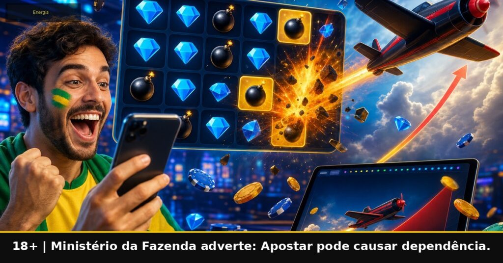Imagem temática da Energia Bet. 18+. Ministério da Fazenda adverte: Apostar pode causar dependência.
