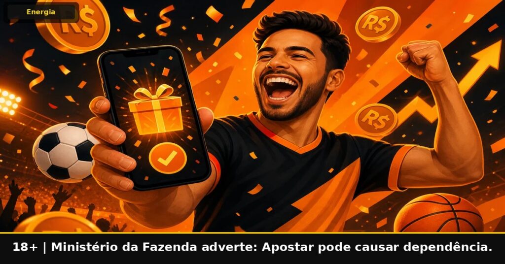 Imagem temática da Energia Bet. 18+. Ministério da Fazenda adverte: Apostar pode causar dependência.